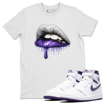 Jordan 1 WMNS Court Purple Sneaker Match Tees Dripping Lips Sneaker Tees Jordan 1 WMNS Court Purple Sneaker Release Tees Unisex Shirts