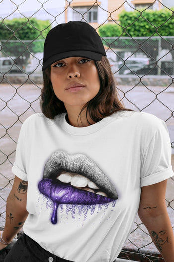 Jordan 1 WMNS Court Purple Sneaker Match Tees Dripping Lips Sneaker Tees Jordan 1 WMNS Court Purple Sneaker Release Tees Unisex Shirts