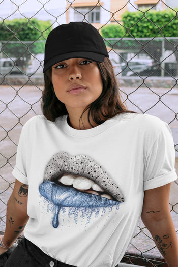 Jordan 4 University Blue Sneaker Match Tees Dripping Lips Sneaker Tees Jordan 4 University Blue Sneaker Release Tees Unisex Shirts