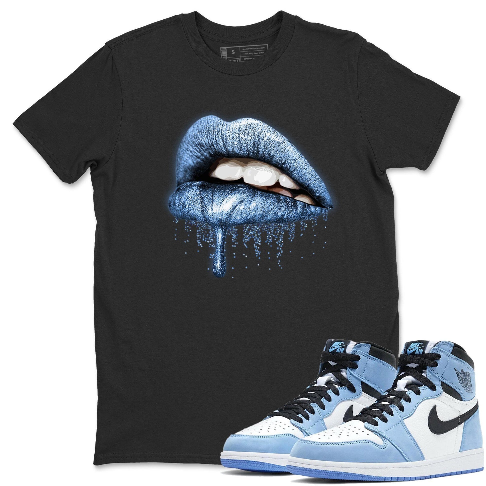 Jordan 1 University Blue Sneaker Match Tees Dripping Lips Sneaker Tees Jordan 1 University Blue Sneaker Release Tees Unisex Shirts