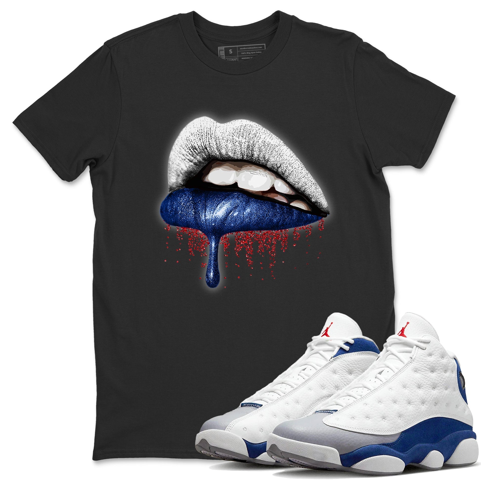 Jordan 13 French Blue Sneaker Match Tees Dripping Lips Sneaker Tees Jordan 13 French Blue Sneaker Release Tees Unisex Shirts