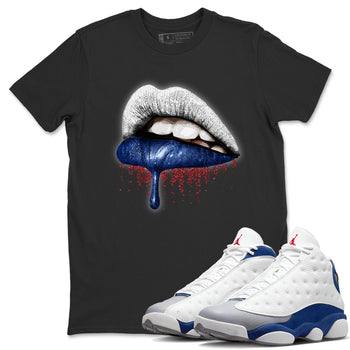 Jordan 13 French Blue Sneaker Match Tees Dripping Lips Sneaker Tees Jordan 13 French Blue Sneaker Release Tees Unisex Shirts