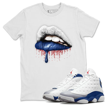 Jordan 13 French Blue Sneaker Match Tees Dripping Lips Sneaker Tees Jordan 13 French Blue Sneaker Release Tees Unisex Shirts