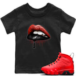 Jordan 9 Chile Red Sneaker Match Tees Dripping Lips Sneaker Tees Jordan 9 Chile Red Sneaker Release Tees Kids Shirts