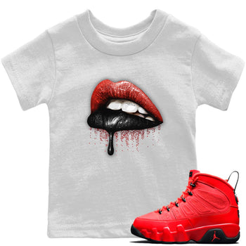 Jordan 9 Chile Red Sneaker Match Tees Dripping Lips Sneaker Tees Jordan 9 Chile Red Sneaker Release Tees Kids Shirts