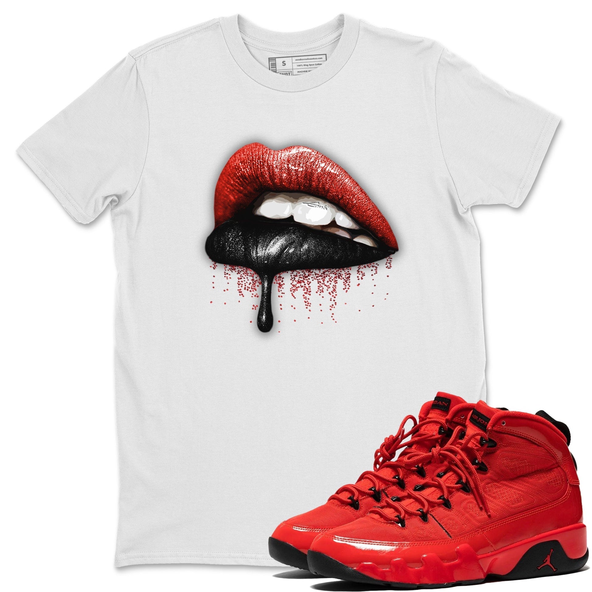 Jordan 9 Chile Red Sneaker Match Tees Dripping Lips Sneaker Tees Jordan 9 Chile Red Sneaker Release Tees Unisex Shirts