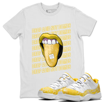 Air Jordan 11 Yellow Python Sneaker Match Tees Drop Acid Not Bombs Sneaker Tees Air Jordan 11 Snakeskin Shirts Unisex Shirts White 1