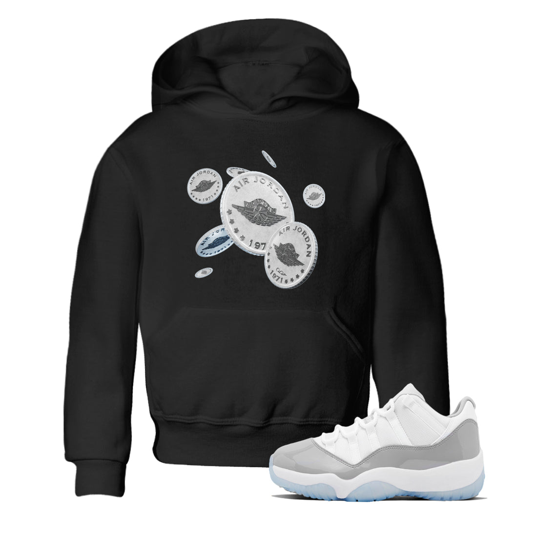 Air Jordan 11 White Cement Drop Coin Baby and Kids Sneaker Tees Air Jordan 11 Cement Grey Kids Sneaker Tees Washing and Care Tip