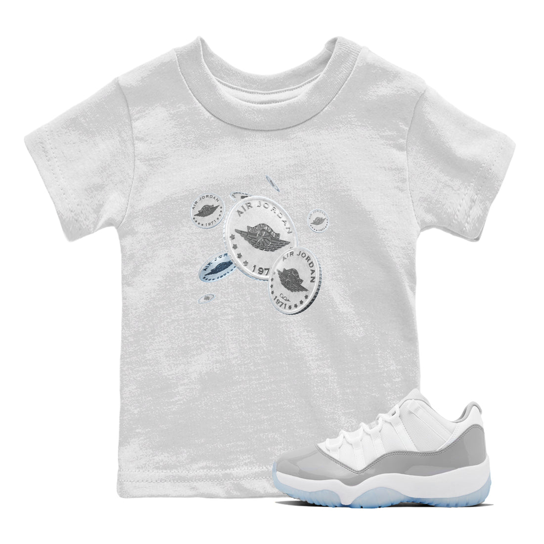 Air Jordan 11 White Cement Sneaker Match Tees Drop Coin Sneaker Tees Air Jordan 11 Cement Grey Sneaker Release Tees Kids Shirts White 1