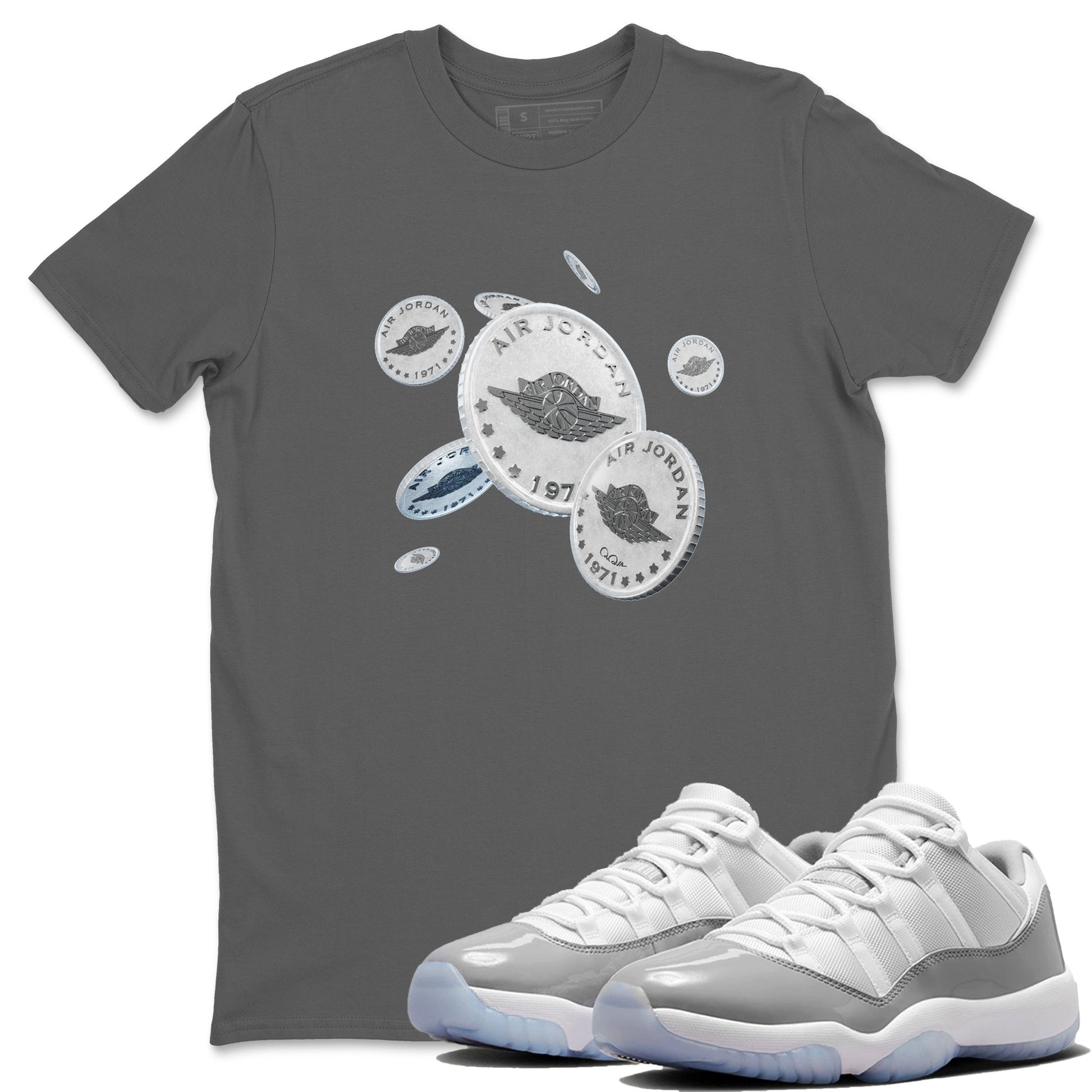 Air Jordan 11 White Cement Drop Coin Crew Neck Sneaker Tees Air Jordan 11 Cement Grey Sneaker T-Shirts Washing and Care Tip