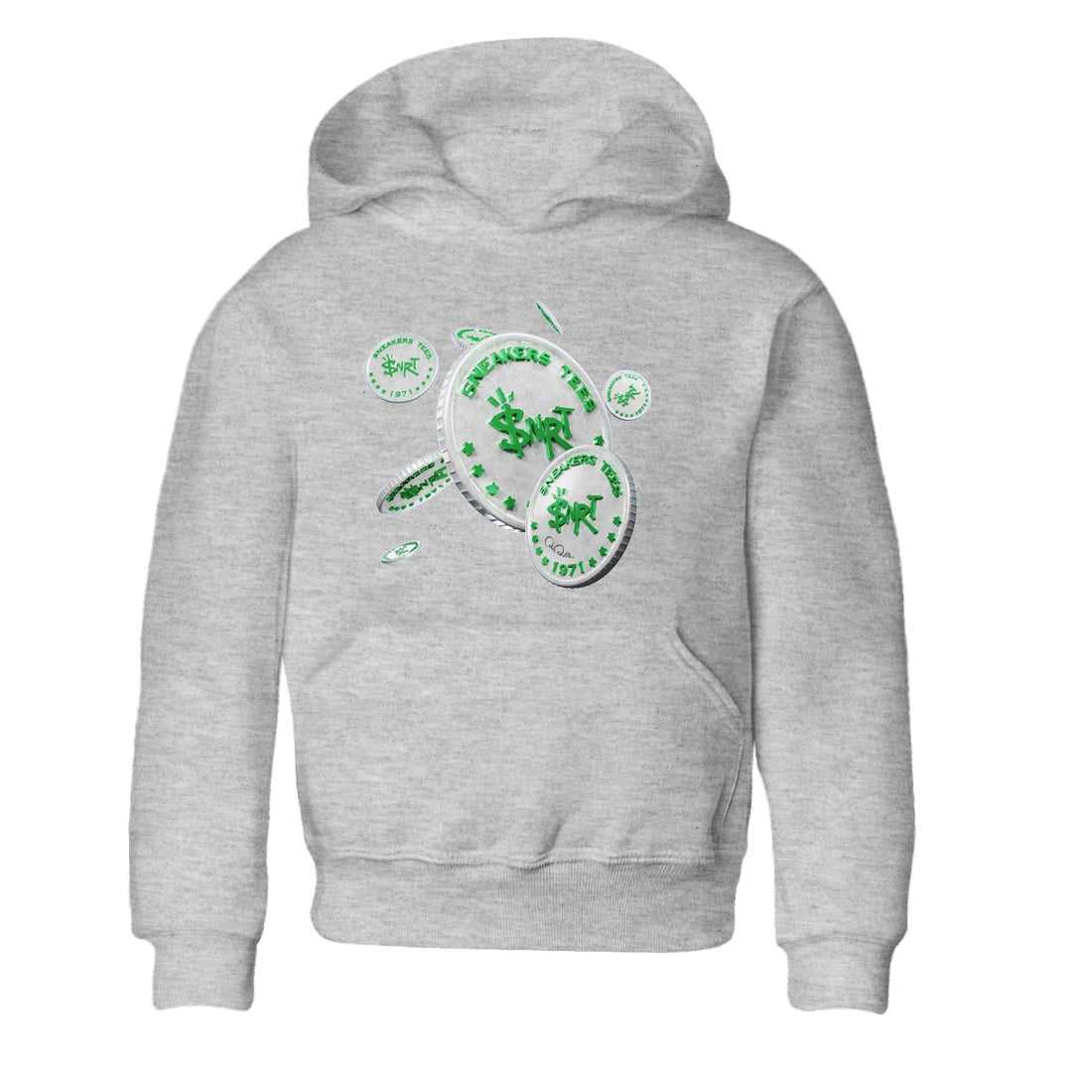 Air Jordan 3 Lucky Green Sneaker Match Tees Drop Coin Sneaker Tees AJ3 Lucky Green Sneaker Release Tees Kids Shirts Heather Grey 2