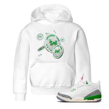 Air Jordan 3 Lucky Green Sneaker Match Tees Drop Coin Sneaker Tees AJ3 Lucky Green Sneaker Release Tees Kids Shirts White 1