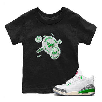 Air Jordan 3 Lucky Green Sneaker Match Tees Drop Coin Sneaker Tees AJ3 Lucky Green Sneaker Release Tees Kids Shirts Black 1