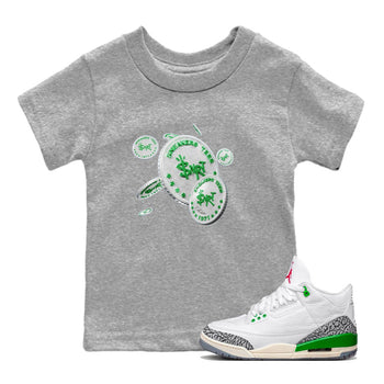 Air Jordan 3 Lucky Green Sneaker Match Tees Drop Coin Sneaker Tees AJ3 Lucky Green Sneaker Release Tees Kids Shirts Heather Grey 1