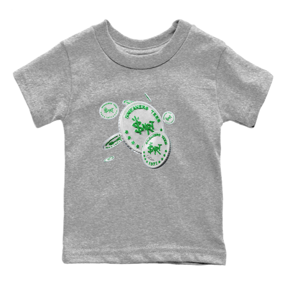 Air Jordan 3 Lucky Green Sneaker Match Tees Drop Coin Sneaker Tees AJ3 Lucky Green Sneaker Release Tees Kids Shirts Heather Grey 2