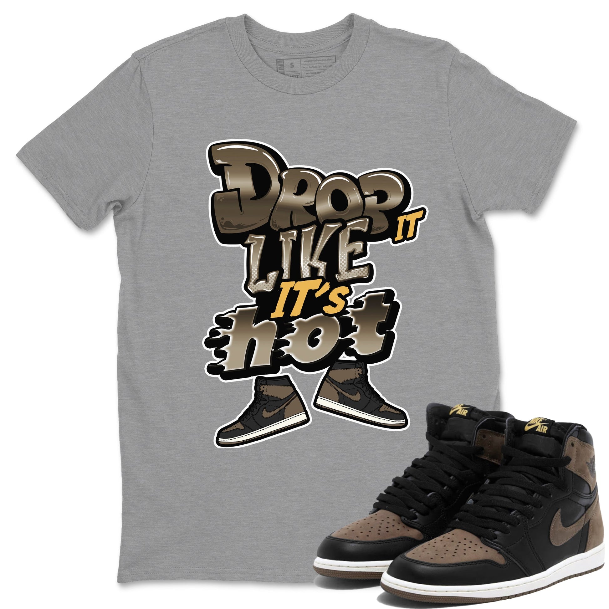 Air Jordan 1 Palomino shirt to match jordans Drop It Like It's Hot sneaker tees AJ1 High Palomino SNRT Sneaker Release Tees Unisex Heather Grey 1 T-Shirt