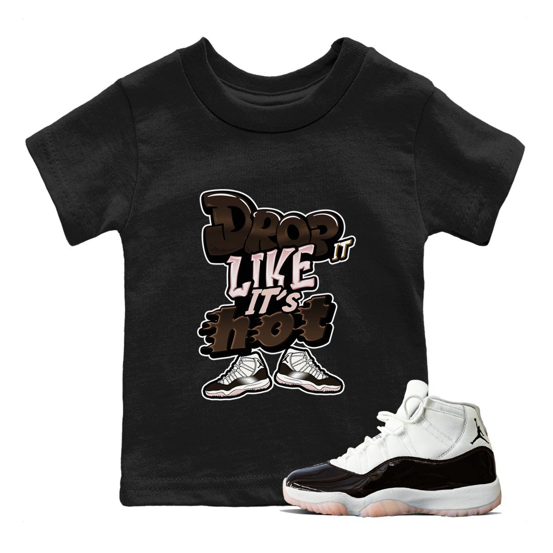 Air Jordan 11 Neapolitan shirt to match jordans Drop It Like It's Hot sneaker tees AJ11 Neapolitan SNRT Sneaker Release Tees Baby Toddler Black 1 T-Shirt