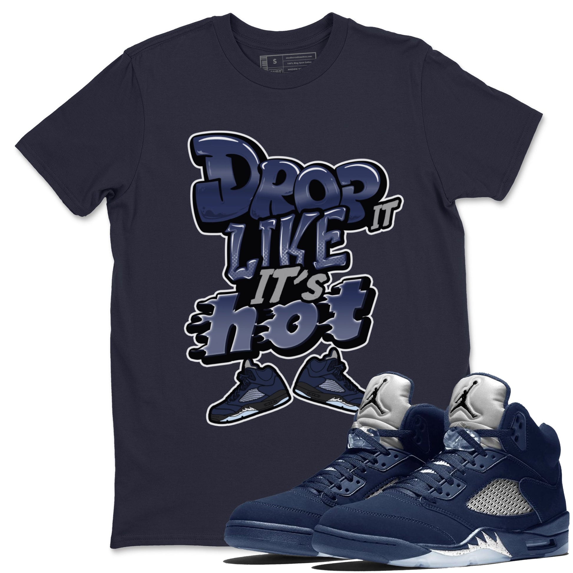 Air Jordan 5 Georgetown shirt to match jordans Drop It Like It's Hot sneaker tees AJ5 Georgetown SNRT Sneaker Release Tees Unisex Navy 1 T-Shirt