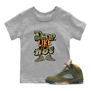 5s Olive shirt to match jordans Drop It Like It's Hot sneaker tees Air Jordan 5 Olive SNRT sneaker release tees baby toddler Heather Grey 1 cotton Shirt