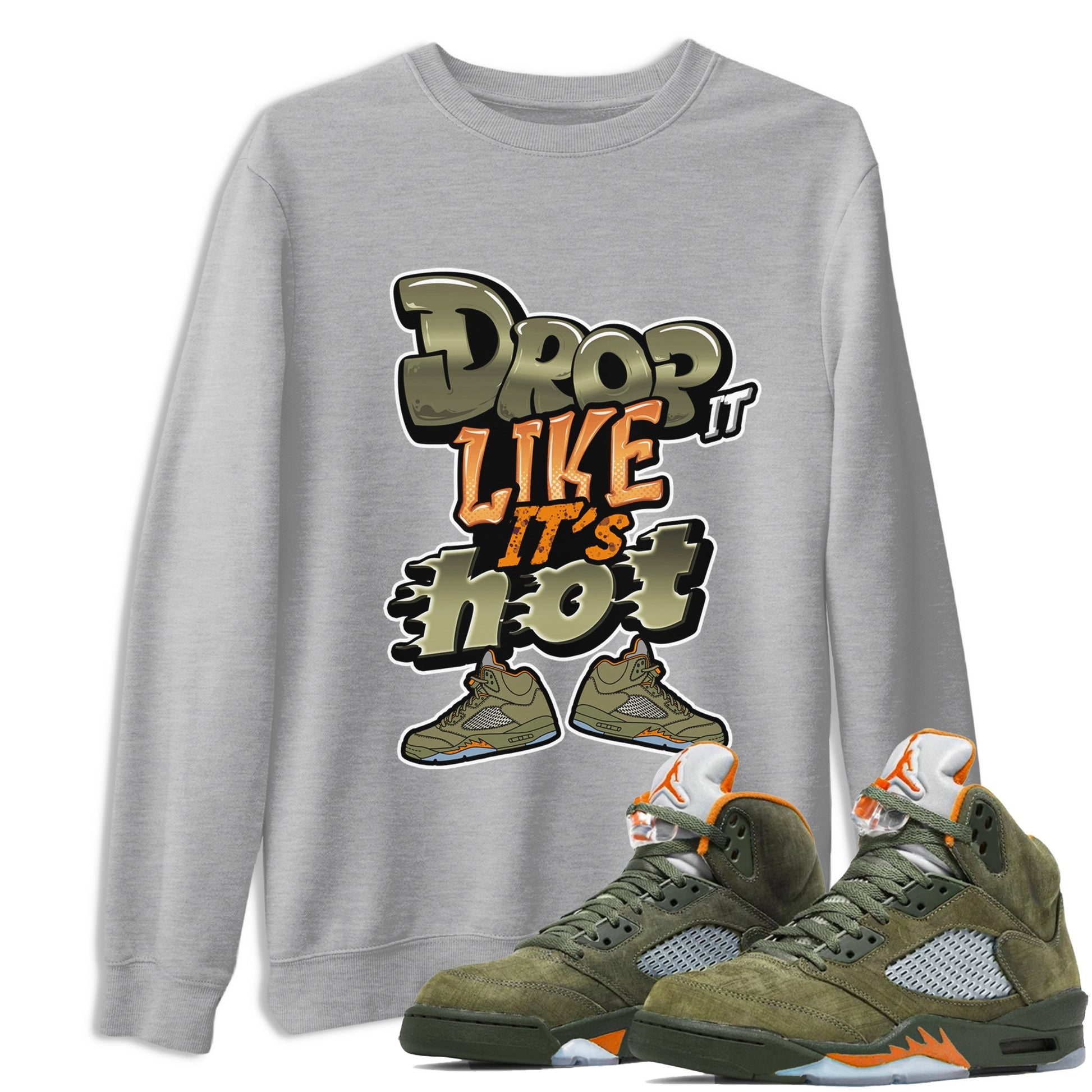 5s Olive shirt to match jordans Drop It Like It's Hot sneaker tees Air Jordan 5 Olive SNRT Sneaker Release Tees unisex cotton Heather Grey 1 crew neck shirt