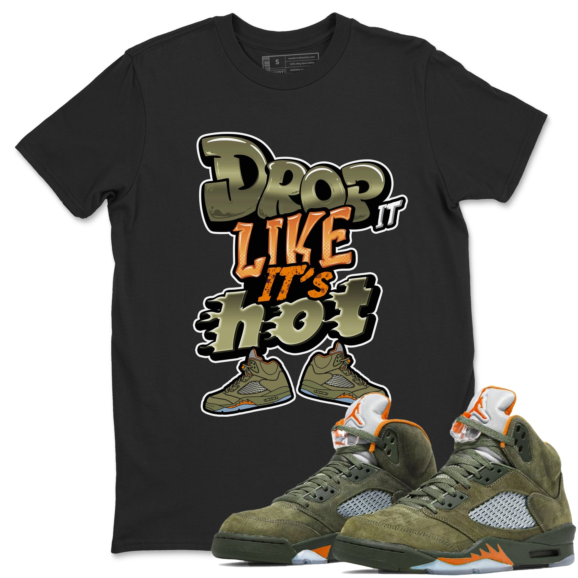 5s Olive shirt to match jordans Drop It Like It's Hot sneaker tees Air Jordan 5 Olive SNRT Sneaker Release Tees unisex cotton Black 1 crew neck shirt