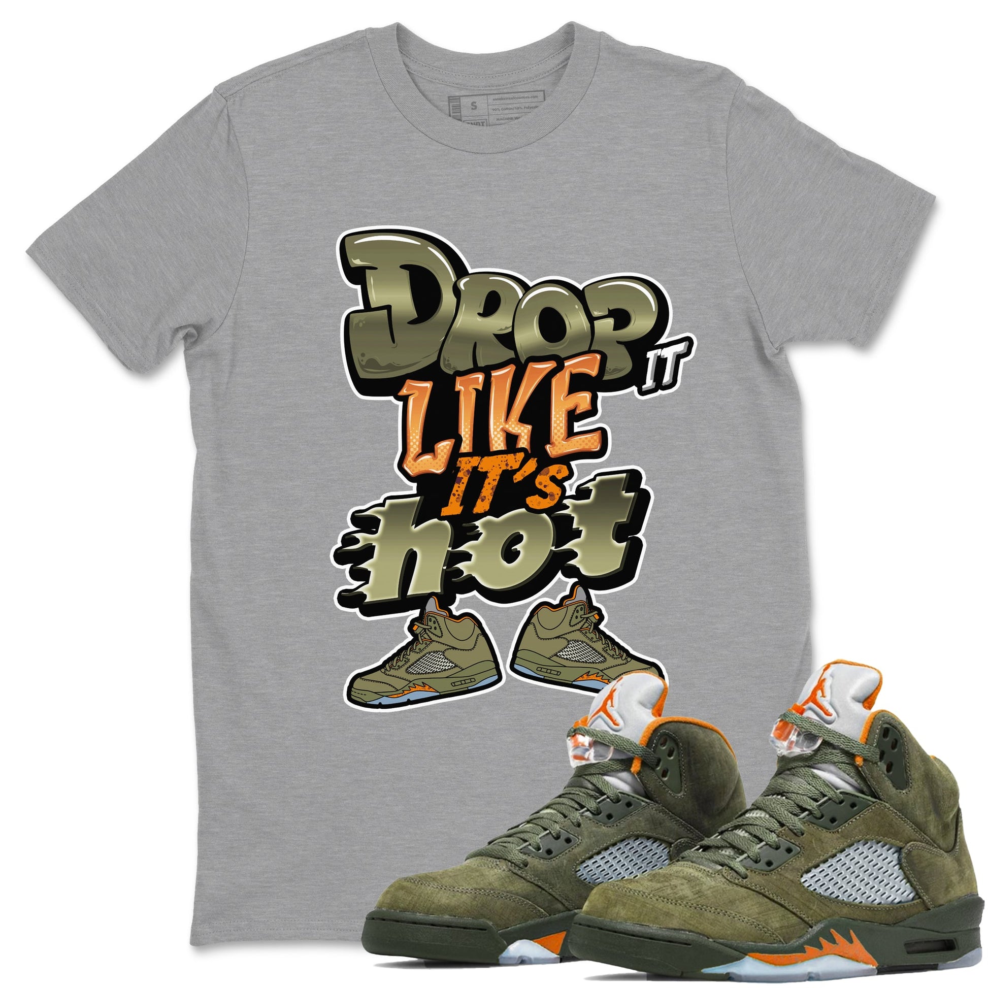 5s Olive shirt to match jordans Drop It Like It's Hot sneaker tees Air Jordan 5 Olive SNRT Sneaker Release Tees unisex cotton Heather Grey 1 crew neck shirt