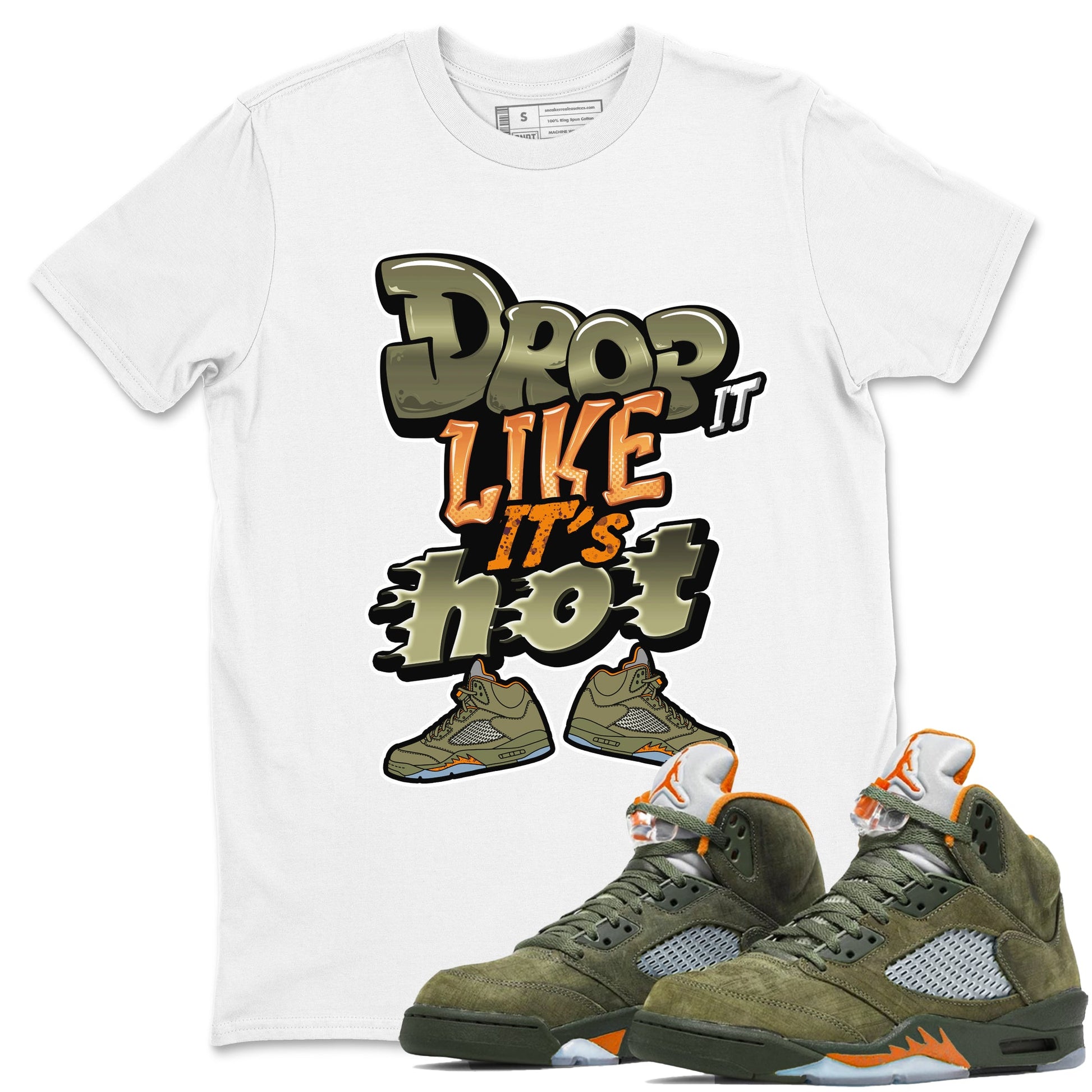 5s Olive shirt to match jordans Drop It Like It's Hot sneaker tees Air Jordan 5 Olive SNRT Sneaker Release Tees unisex cotton White 1 crew neck shirt