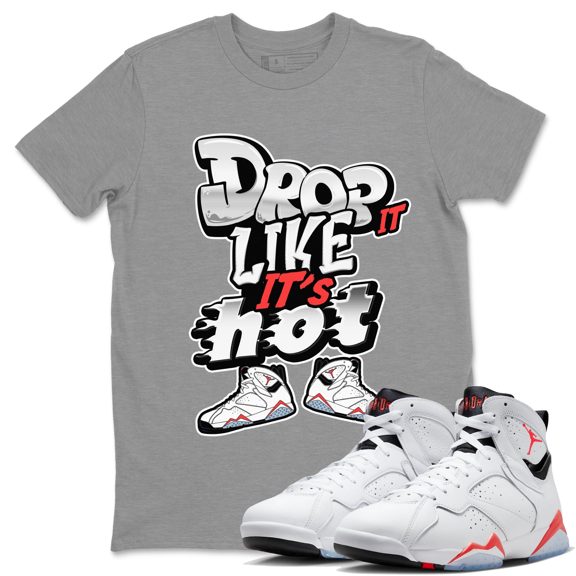 Air Jordan 7 White Infrared shirt to match jordans Drop It Like It's Hot sneaker tees AJ7 White Infrared SNRT Sneaker Release Tees Unisex Heather Grey 1 T-Shirt