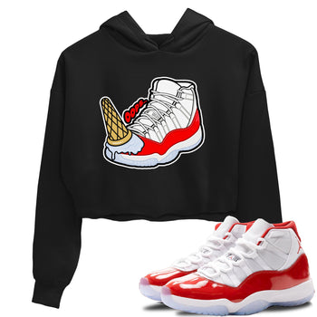 Air Jordan 11 Cherry shirt to match jordans Dropped Ice Cream sneaker tees AJ11 Cherry SNRT Sneaker Release Tees Black 1 Crop T-Shirt
