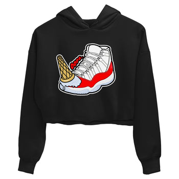 Air Jordan 11 Cherry shirt to match jordans Dropped Ice Cream sneaker tees AJ11 Cherry SNRT Sneaker Release Tees Black 2 Crop T-Shirt