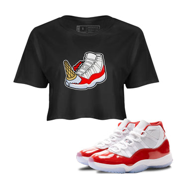 Air Jordan 11 Cherry shirt to match jordans Dropped Ice Cream sneaker tees AJ11 Cherry SNRT Sneaker Release Tees Black 1 Crop T-Shirt