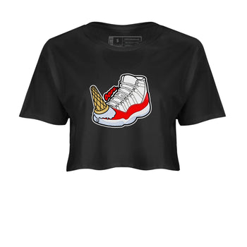 Air Jordan 11 Cherry shirt to match jordans Dropped Ice Cream sneaker tees AJ11 Cherry SNRT Sneaker Release Tees Black 2 Crop T-Shirt