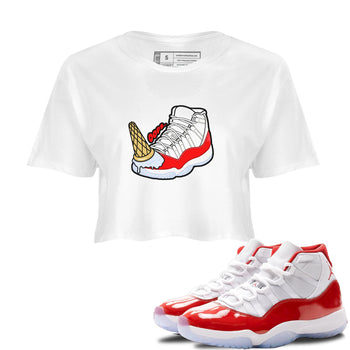 Air Jordan 11 Cherry shirt to match jordans Dropped Ice Cream sneaker tees AJ11 Cherry SNRT Sneaker Release Tees White 1 Crop T-Shirt
