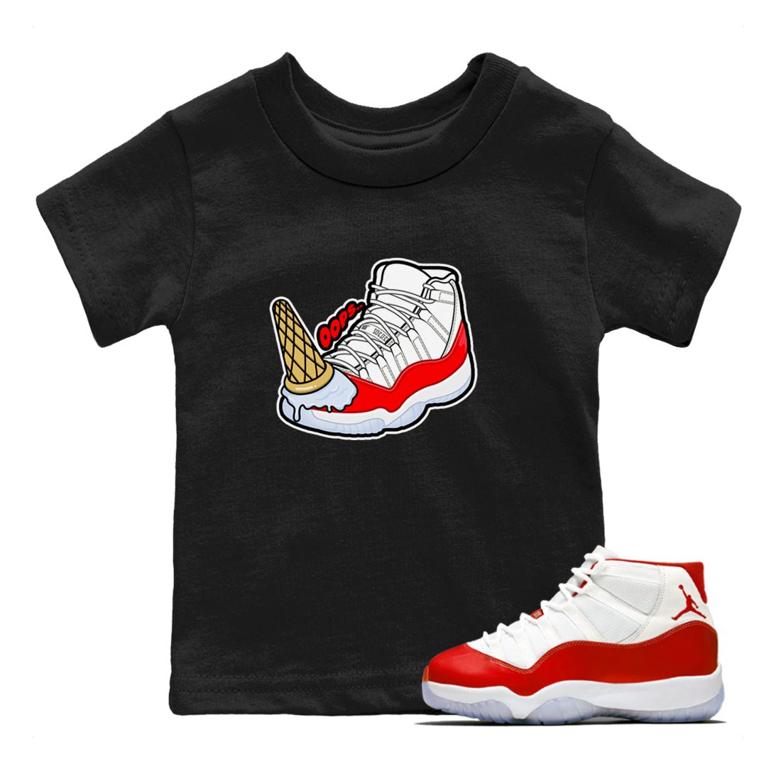 Air Jordan 11 Cherry shirt to match jordans Dropped Ice Cream sneaker tees AJ11 Cherry SNRT Sneaker Release Tees Baby Toddler Black 1 T-Shirt