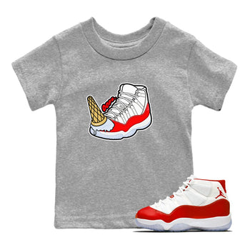 Air Jordan 11 Cherry shirt to match jordans Dropped Ice Cream sneaker tees AJ11 Cherry SNRT Sneaker Release Tees Baby Toddler Heather Grey 1 T-Shirt