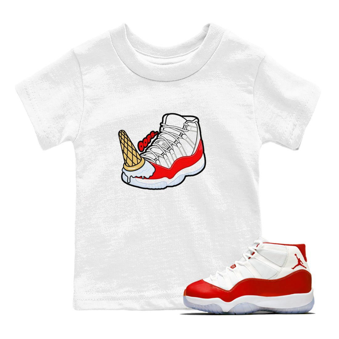 Air Jordan 11 Cherry shirt to match jordans Dropped Ice Cream sneaker tees AJ11 Cherry SNRT Sneaker Release Tees Baby Toddler White 1 T-Shirt