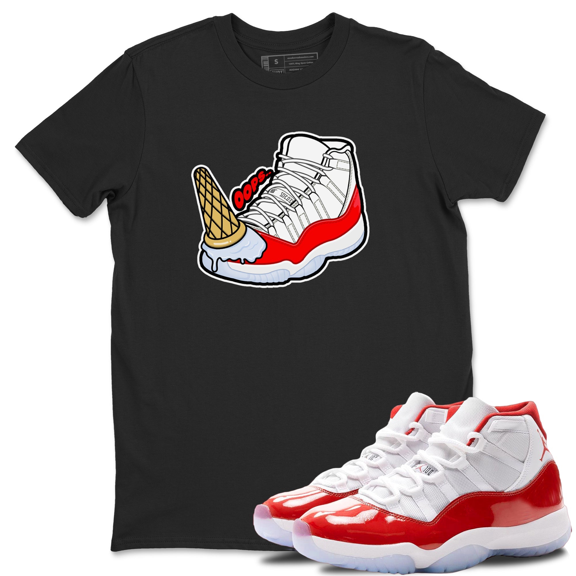 Air Jordan 11 Cherry shirt to match jordans Dropped Ice Cream sneaker tees AJ11 Cherry SNRT Sneaker Release Tees Unisex Black 1 T-Shirt