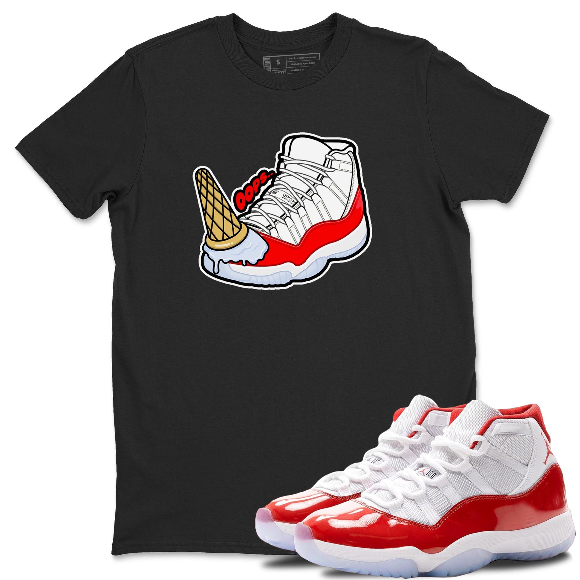 Air Jordan 11 Cherry shirt to match jordans Dropped Ice Cream sneaker tees AJ11 Cherry SNRT Sneaker Release Tees Unisex Black 1 T-Shirt
