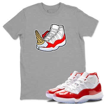 Air Jordan 11 Cherry shirt to match jordans Dropped Ice Cream sneaker tees AJ11 Cherry SNRT Sneaker Release Tees Unisex Heather Grey 1 T-Shirt