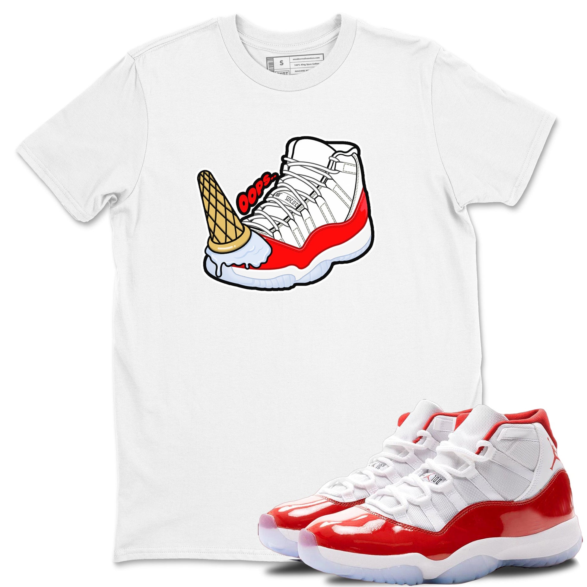 Air Jordan 11 Cherry shirt to match jordans Dropped Ice Cream sneaker tees AJ11 Cherry SNRT Sneaker Release Tees Unisex White 1 T-Shirt