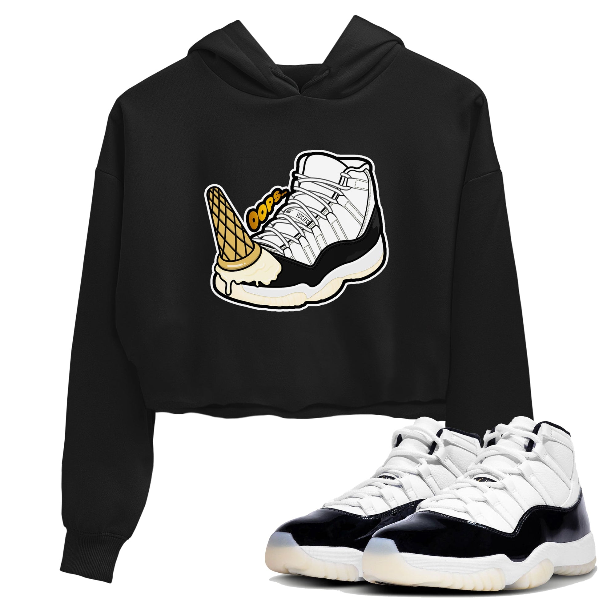 11s Gratitude shirt to match jordans Dropped Ice Cream sneaker tees Air Jordan 11 Gratitude SNRT Sneaker Release Tees Black 1 crop length shirt