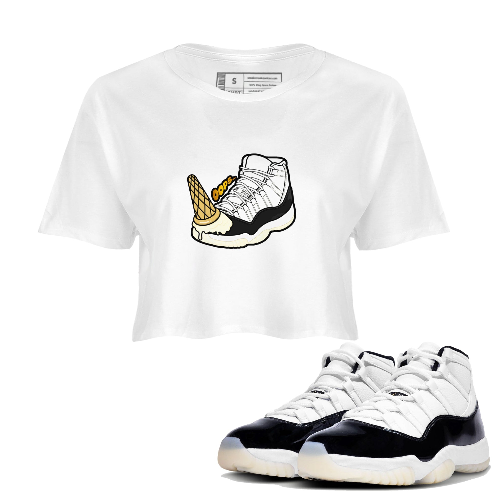 11s Gratitude shirt to match jordans Dropped Ice Cream sneaker tees Air Jordan 11 Gratitude SNRT Sneaker Release Tees White 1 crop length shirt