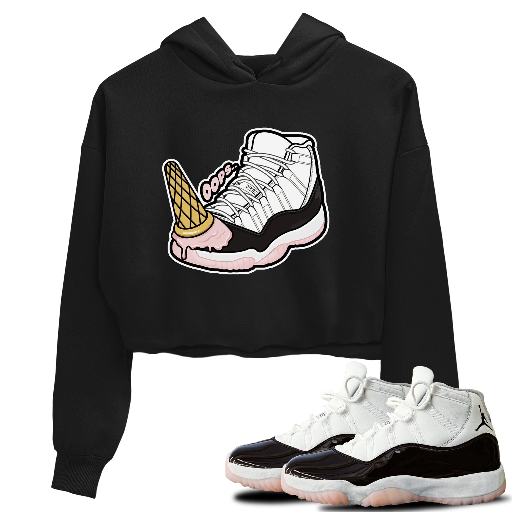 Air Jordan 11 Neapolitan shirt to match jordans Dropped Ice Cream sneaker tees AJ11 Neapolitan SNRT Sneaker Release Tees Black 1 Crop T-Shirt