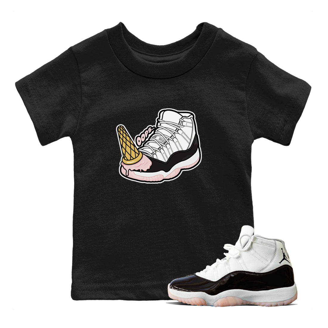 Air Jordan 11 Neapolitan shirt to match jordans Dropped Ice Cream sneaker tees AJ11 Neapolitan SNRT Sneaker Release Tees Baby Toddler Black 1 T-Shirt