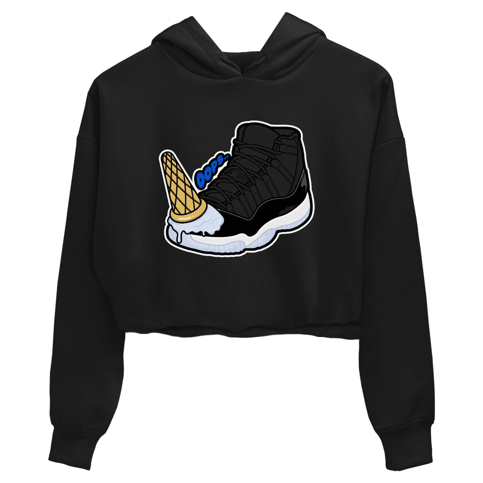 Air Jordan 11 Space shirt to match jordans Dropped Ice Cream sneaker tees AJ11 Black and Varsity Royal SNRT Sneaker Release Tees Black 2 crop length shirt
