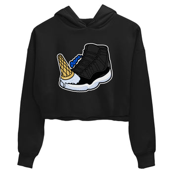 Air Jordan 11 Space shirt to match jordans Dropped Ice Cream sneaker tees AJ11 Black and Varsity Royal SNRT Sneaker Release Tees Black 2 crop length shirt