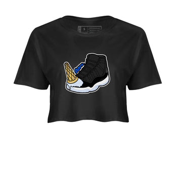 Air Jordan 11 Space shirt to match jordans Dropped Ice Cream sneaker tees AJ11 Black and Varsity Royal SNRT Sneaker Release Tees Black 2 crop length shirt
