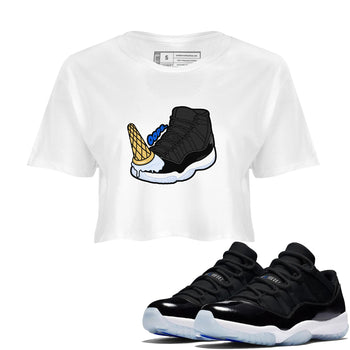Air Jordan 11 Space shirt to match jordans Dropped Ice Cream sneaker tees AJ11 Black and Varsity Royal SNRT Sneaker Release Tees White 1 crop length shirt