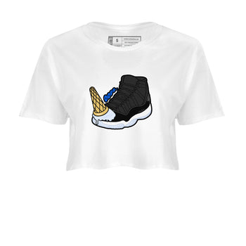 Air Jordan 11 Space shirt to match jordans Dropped Ice Cream sneaker tees AJ11 Black and Varsity Royal SNRT Sneaker Release Tees White 2 crop length shirt