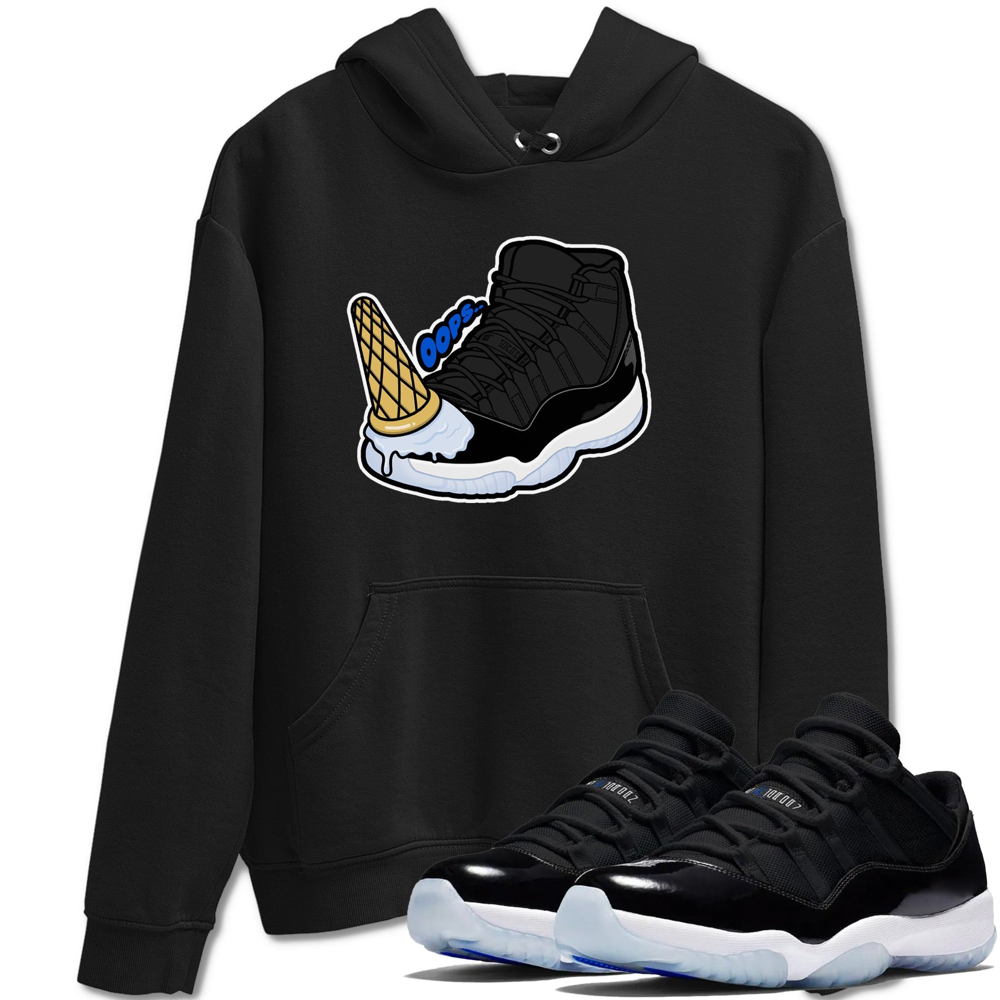 Air Jordan 11 Space shirt to match jordans Dropped Ice Cream sneaker tees AJ11 Black and Varsity Royal SNRT Sneaker Release Tees unisex cotton Black 1 crew neck shirt